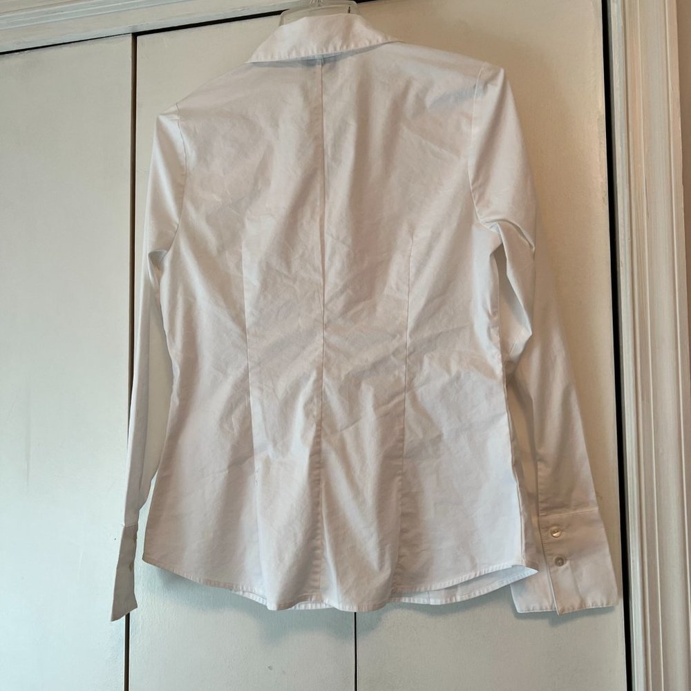 Loft White Button Down Front Ruffle Blouse - Size 10 - Picture 4 of 5